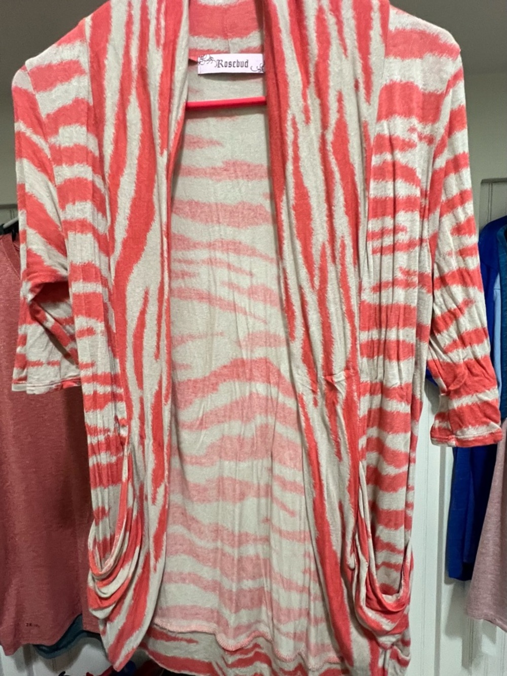 Rosebud Coral & Cream Tie-Dye Lightweight Open Cardigan